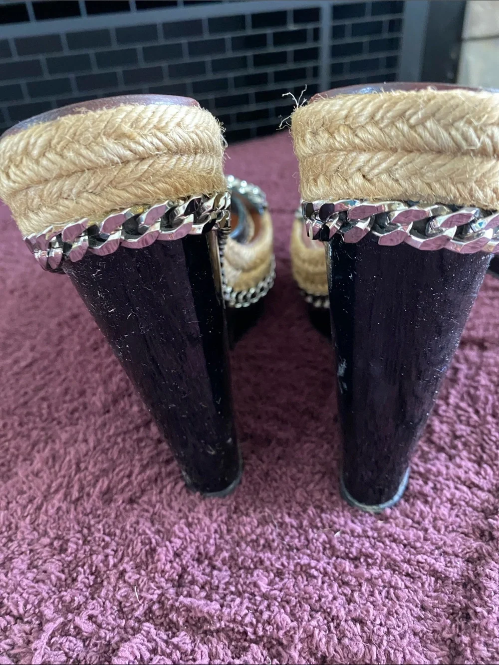 Christian Louboutin Black Patent Leather Espadrille Wedge Sandals